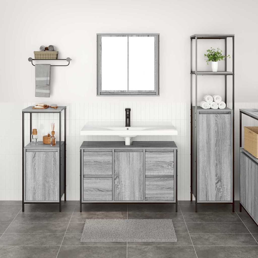 Set di mobili per il bagno con porta 3 pcs Grigio sonoma e Nero 3328382
