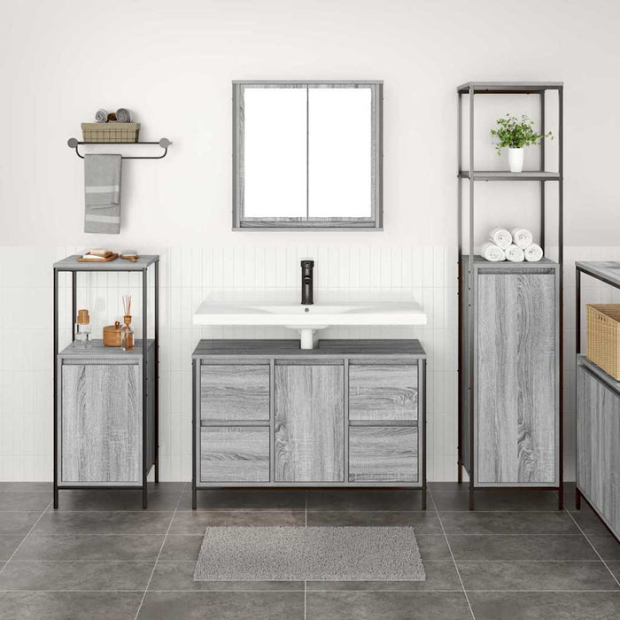 Set di mobili per il bagno con porta 3 pcs Grigio sonoma e Nero 3328382