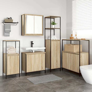 Set di mobili per il bagno con porta 5 pcs Rovere Sonoma e Nero 3328385