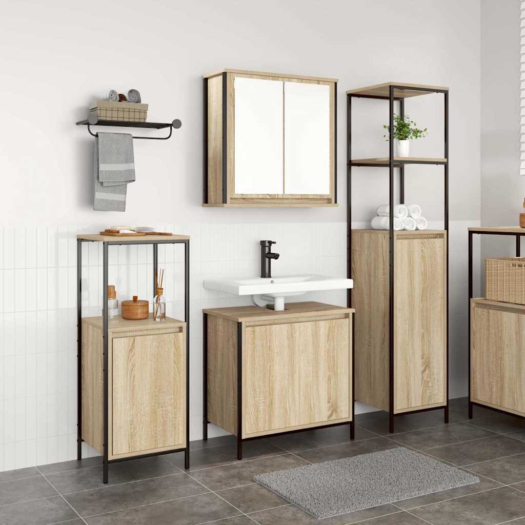 Set di mobili per il bagno con porta 3 pcs Rovere Sonoma e Nero 3328395