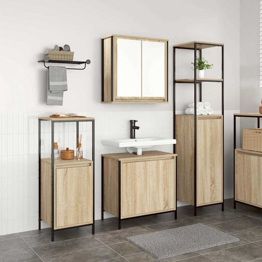 Set di mobili per il bagno con porta 3 pcs Rovere Sonoma e Nero 3328395