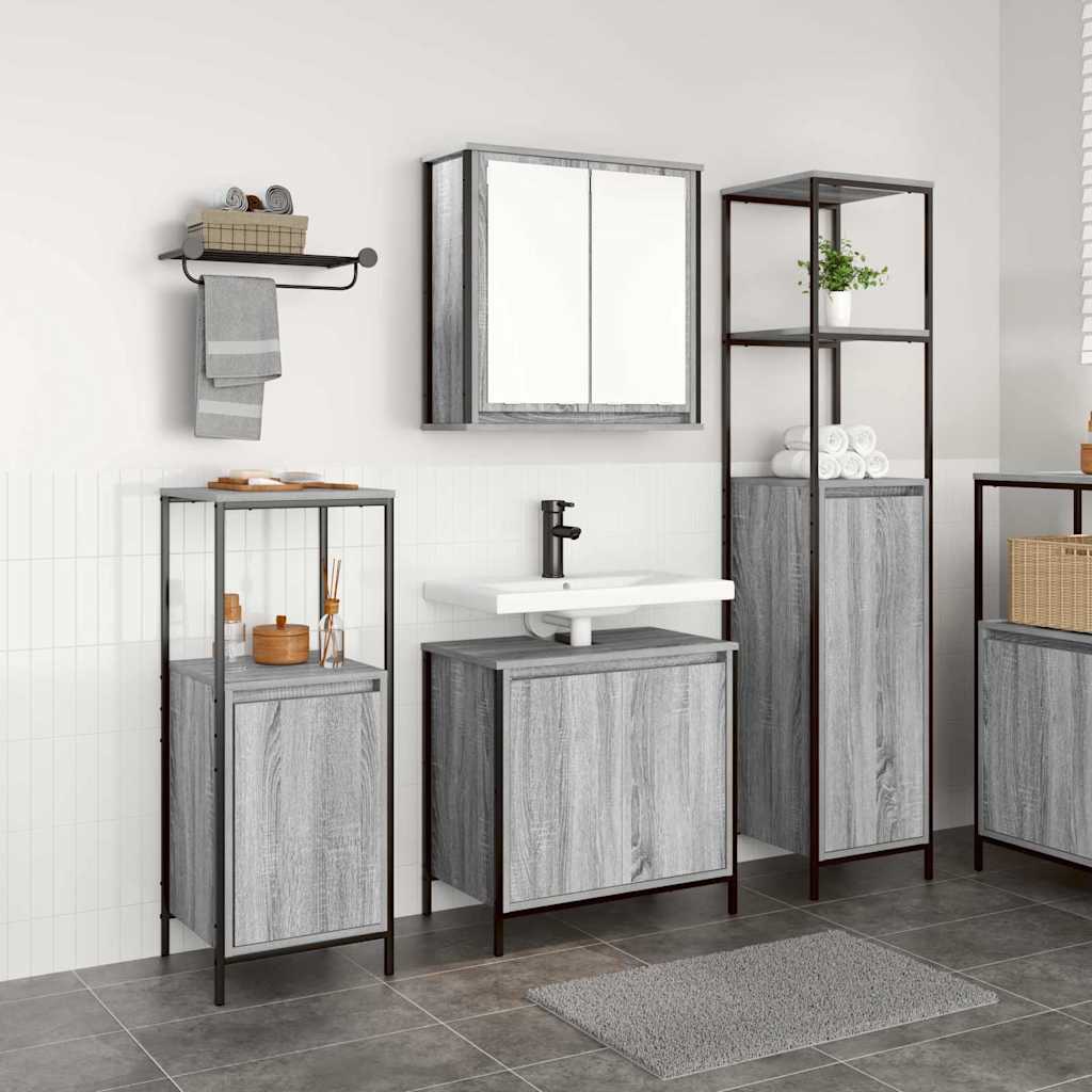 Set di mobili per il bagno con porta 3 pcs Grigio sonoma e Nero 3328397
