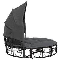 Lettino Prendisole Esterno Tetto e Cuscini Nero in Polyrattan