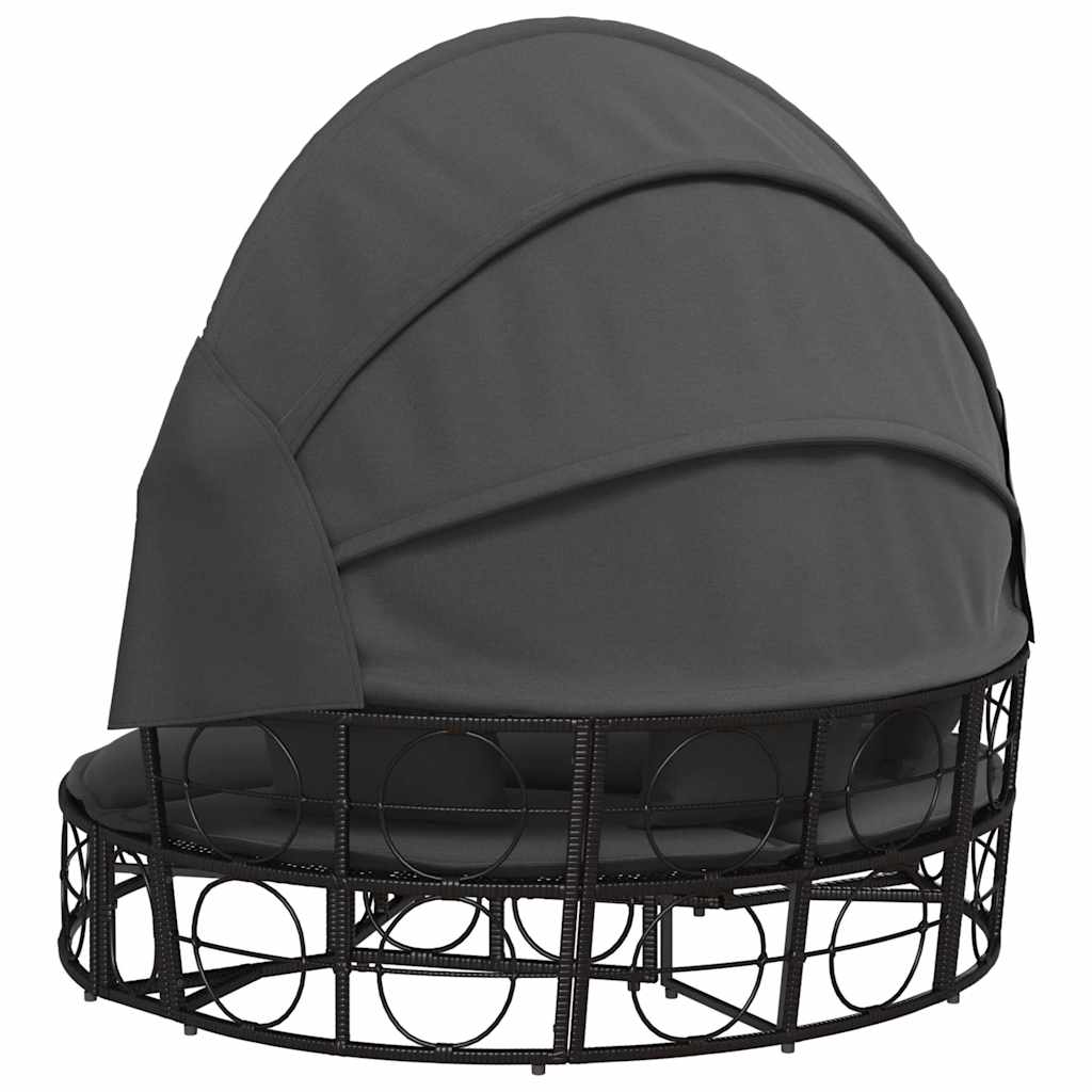 Lettino Prendisole Esterno Tetto e Cuscini Nero in Polyrattan