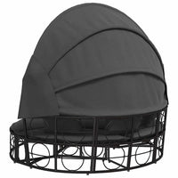 Lettino Prendisole Esterno Tetto e Cuscini Nero in Polyrattan