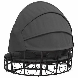 Lettino Prendisole Esterno Tetto e Cuscini Nero in Polyrattan