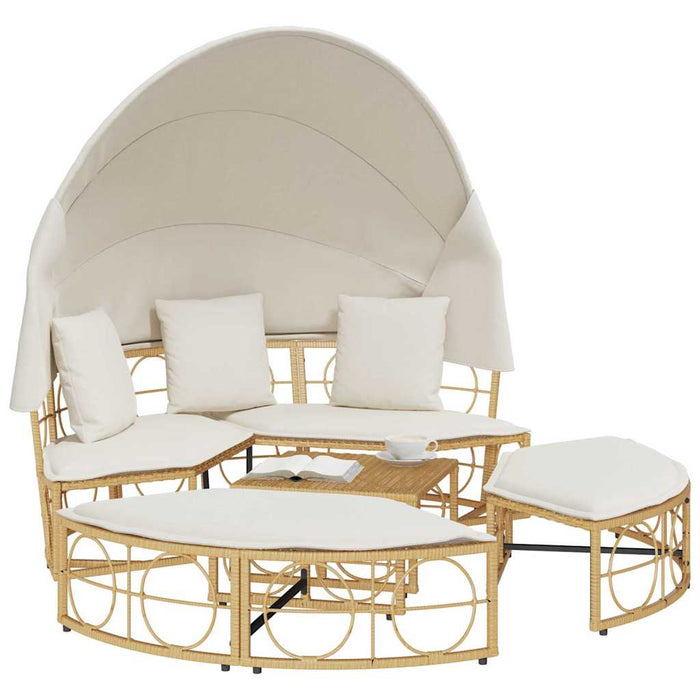 Lettino Prendisole Esterno Tetto e Cuscini in Polyrattan 4108235