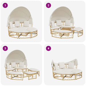 Lettino Prendisole Esterno Tetto e Cuscini in Polyrattan 4108235