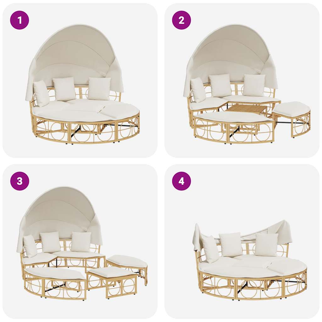 Lettino Prendisole Esterno Tetto e Cuscini in Polyrattan