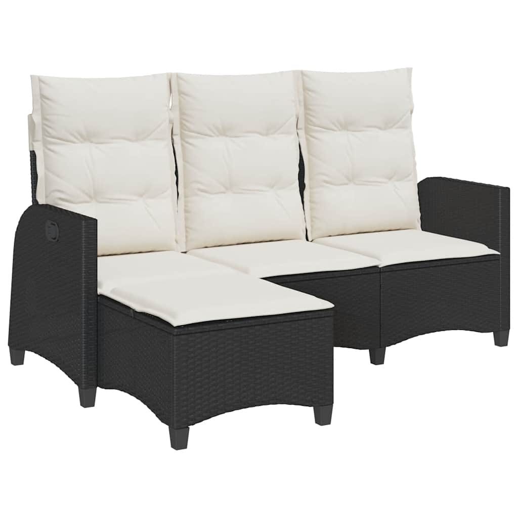Divano da Giardino Reclinabile a L con Cuscini Nero Polyrattan 4108238