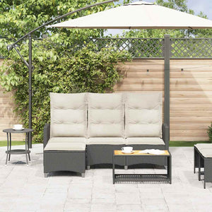 Divano da Giardino Reclinabile a L con Cuscini Nero Polyrattan 4108238