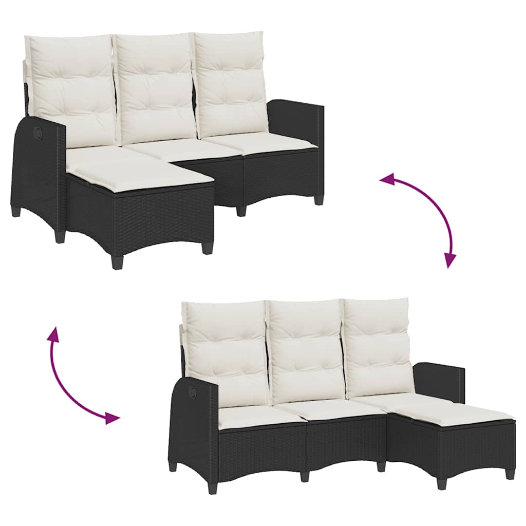 Divano da Giardino Reclinabile a L con Cuscini Nero Polyrattan 4108238