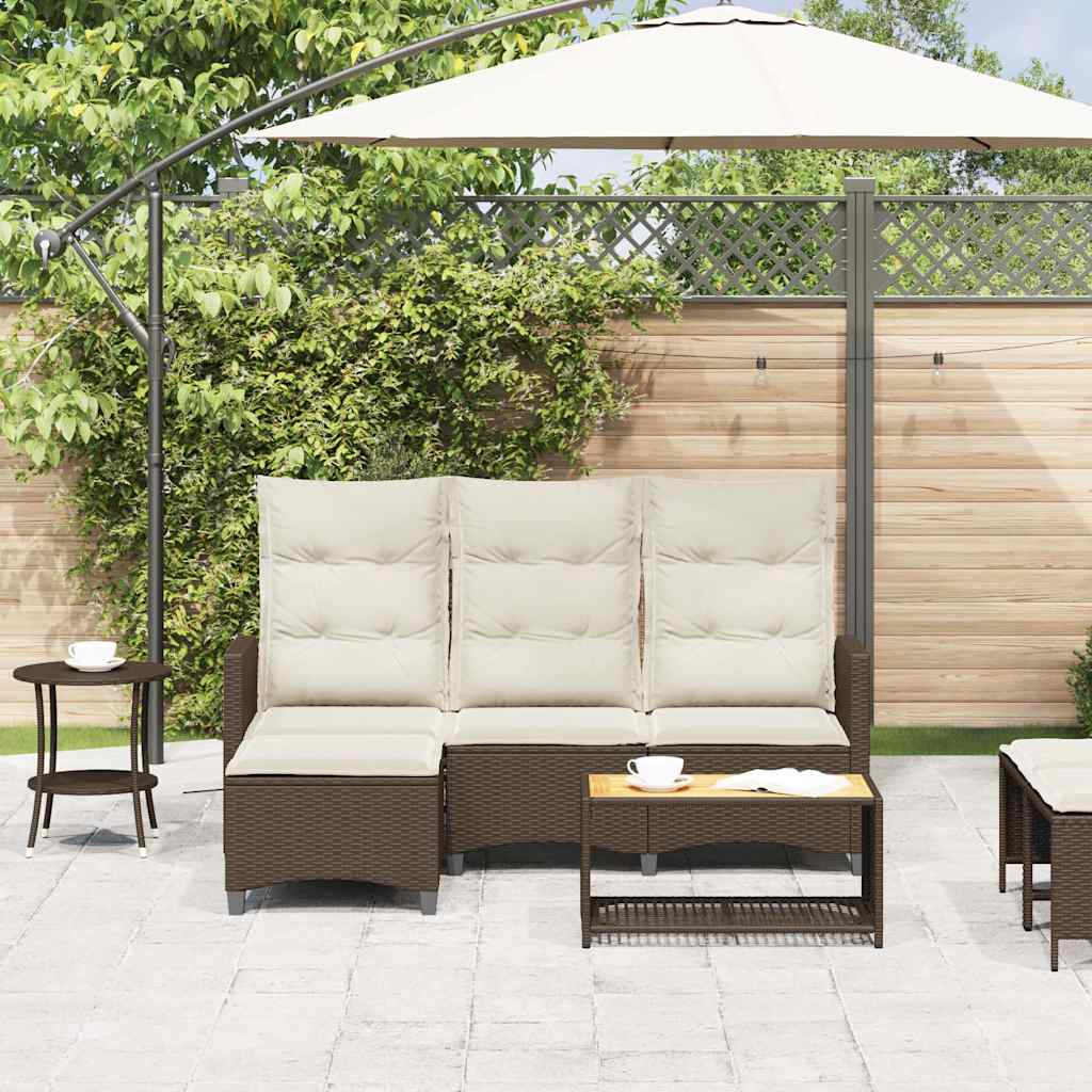 vidaXL Divano Reclinabile Giardino con Cuscini a L Marrone Polyrattan
