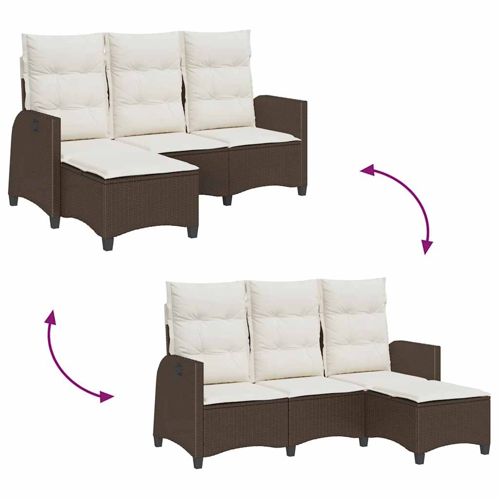 vidaXL Divano Reclinabile Giardino con Cuscini a L Marrone Polyrattan