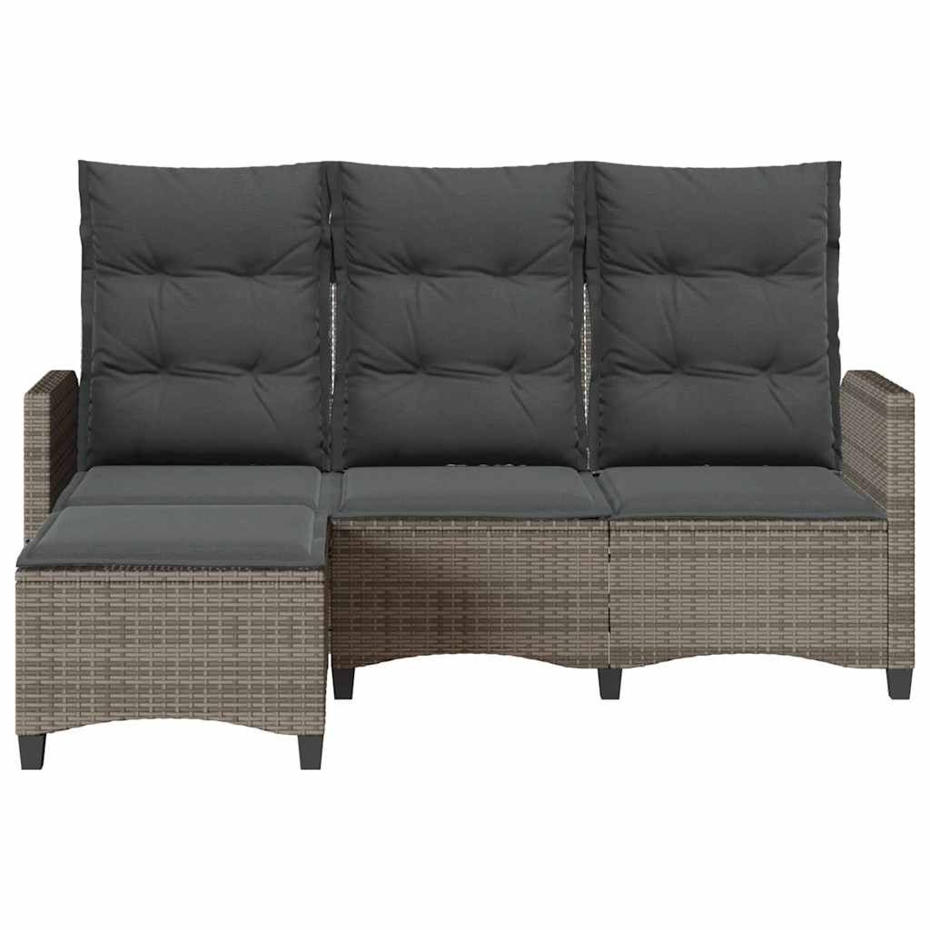 Divano Giardino Reclinabile a L con Cuscini-Sofa da Giardino-Divanetto da esterno Grigio Polyrattan 629973
