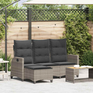 Divano Giardino Reclinabile a L con Cuscini-Sofa da Giardino-Divanetto da esterno Grigio Polyrattan 629973