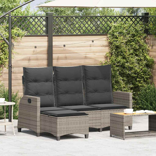 Divano Giardino Reclinabile a L con Cuscini-Sofa da Giardino-Divanetto da esterno Grigio Polyrattan 629973