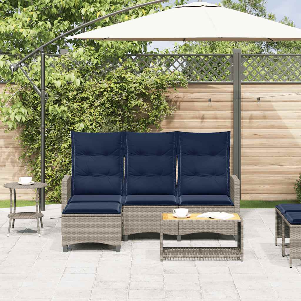 Divano Giardino Reclinabile a L con Cuscini Grigio Polyrattan 4108244