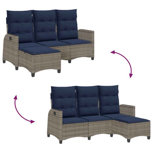 Divano Giardino Reclinabile a L con Cuscini Grigio Polyrattan 4108244