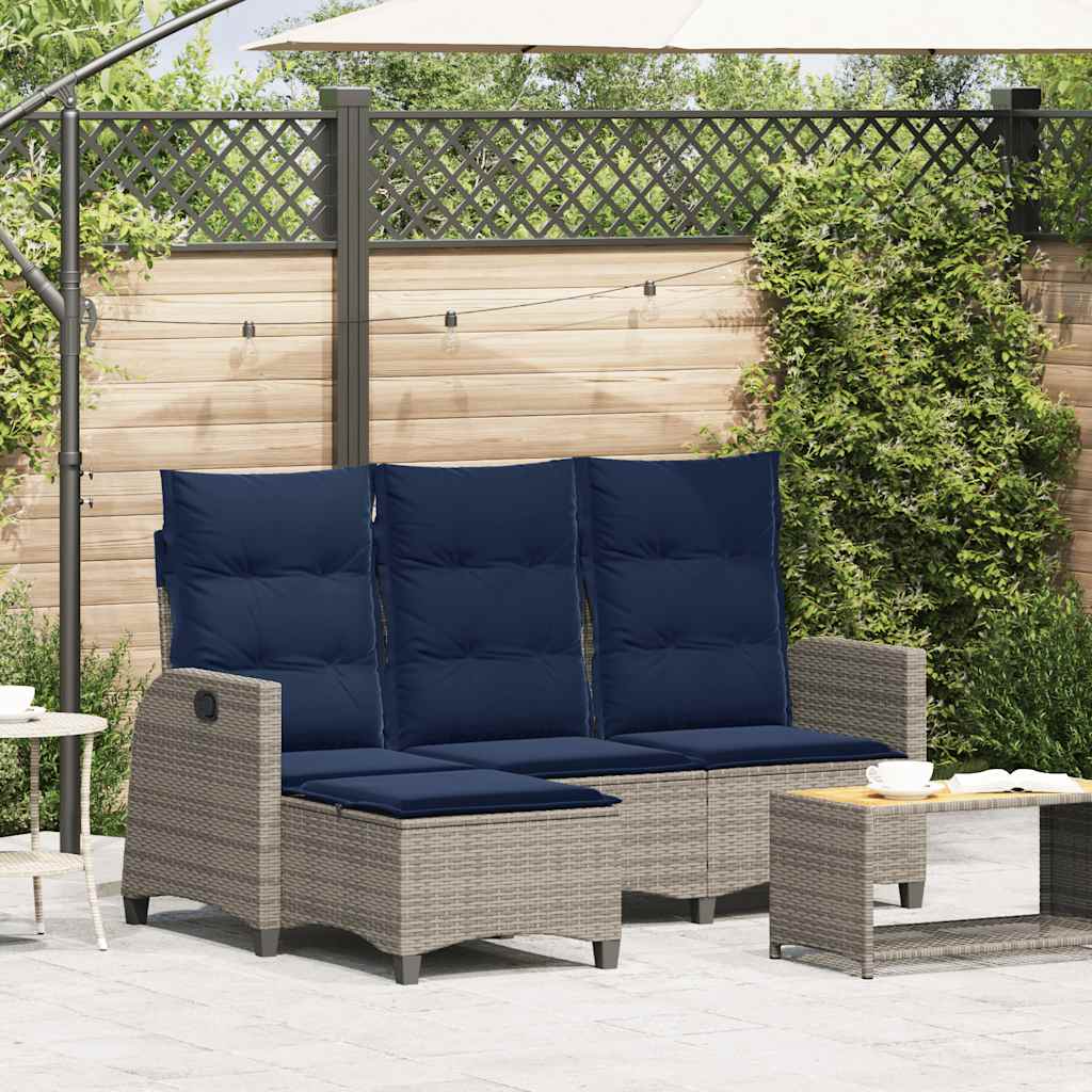 Divano Giardino Reclinabile a L con Cuscini-Sofa da Giardino-Divanetto da esterno Grigio Polyrattan 565210