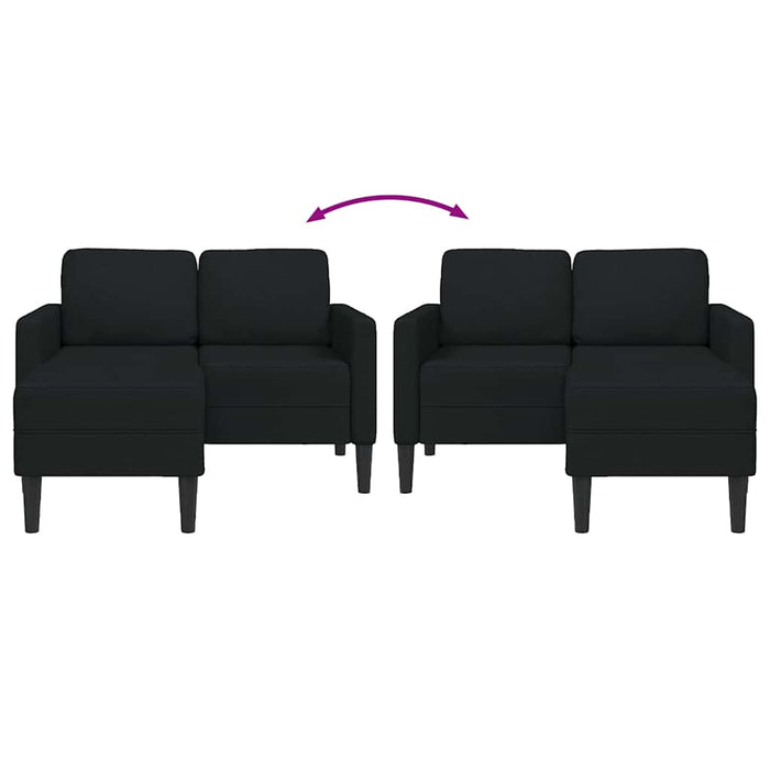 Divano 2 Posti con Chaise longue a L Nera 125 cm in Tessuto