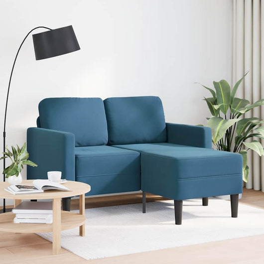 Divano 2 Posti con Chaise longue a L-Sofa 2 Posti con Chaise Blu 125 cm in Velluto