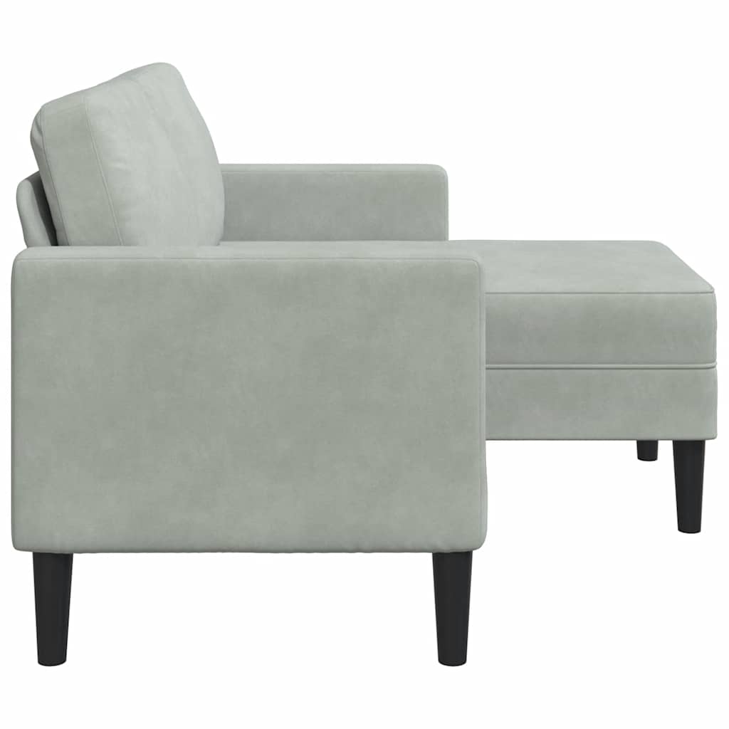 Divano 2 Posti con Chaise a L Grigio Chiaro 125 cm in Velluto 4107069