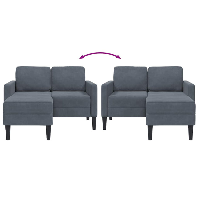 Divano 2 Posti con Chaise a L Grigio scuro 125 cm in Velluto 4107070