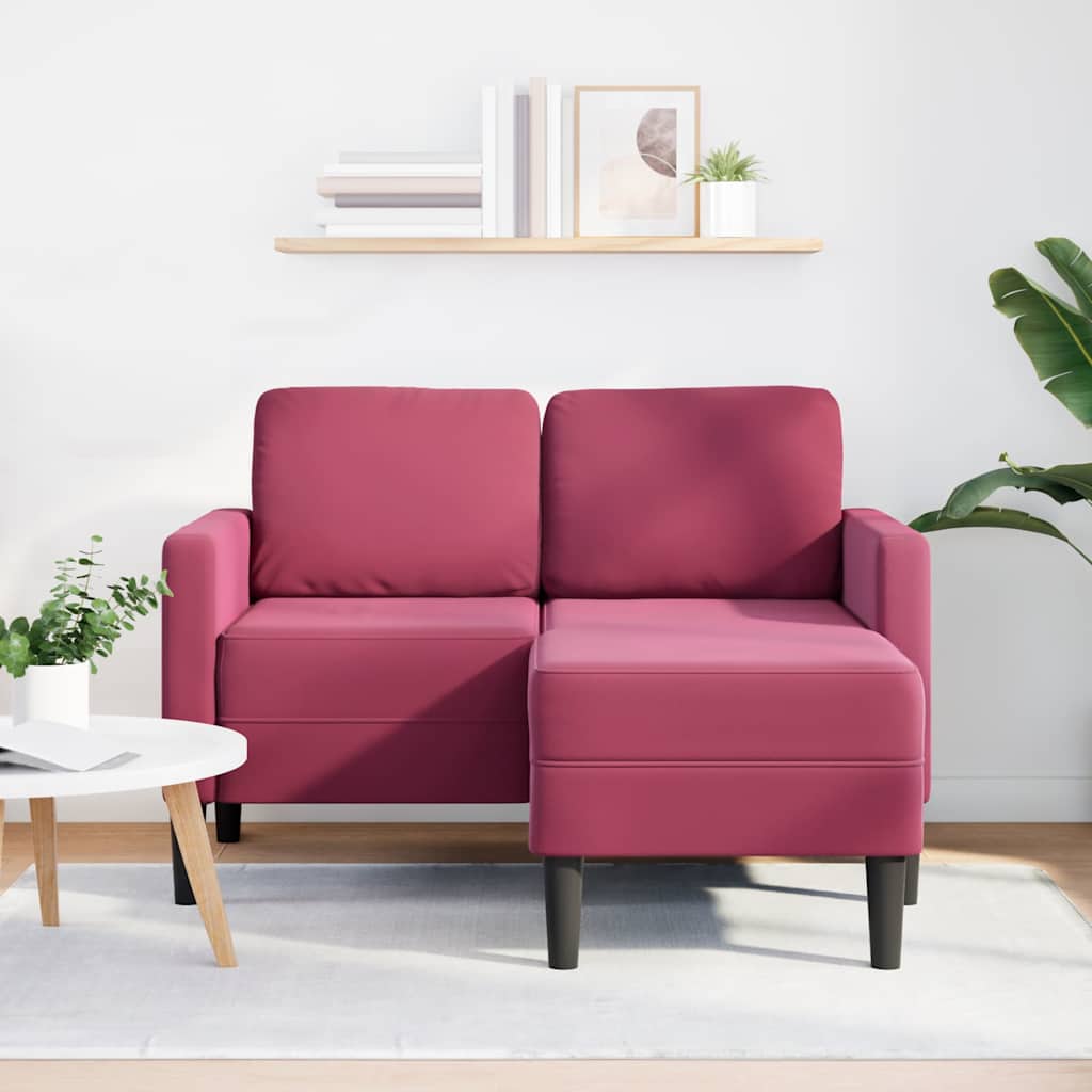 vidaXL Divano 2 Posti con Chaise longue a L Rosso Vino 125 cm Velluto