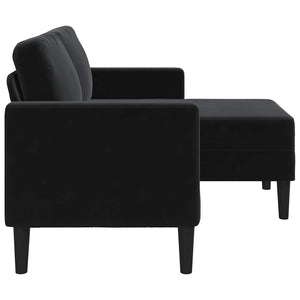 Divano a 2 posti con chaise longue a L nero 125 cm in velluto 4107073
