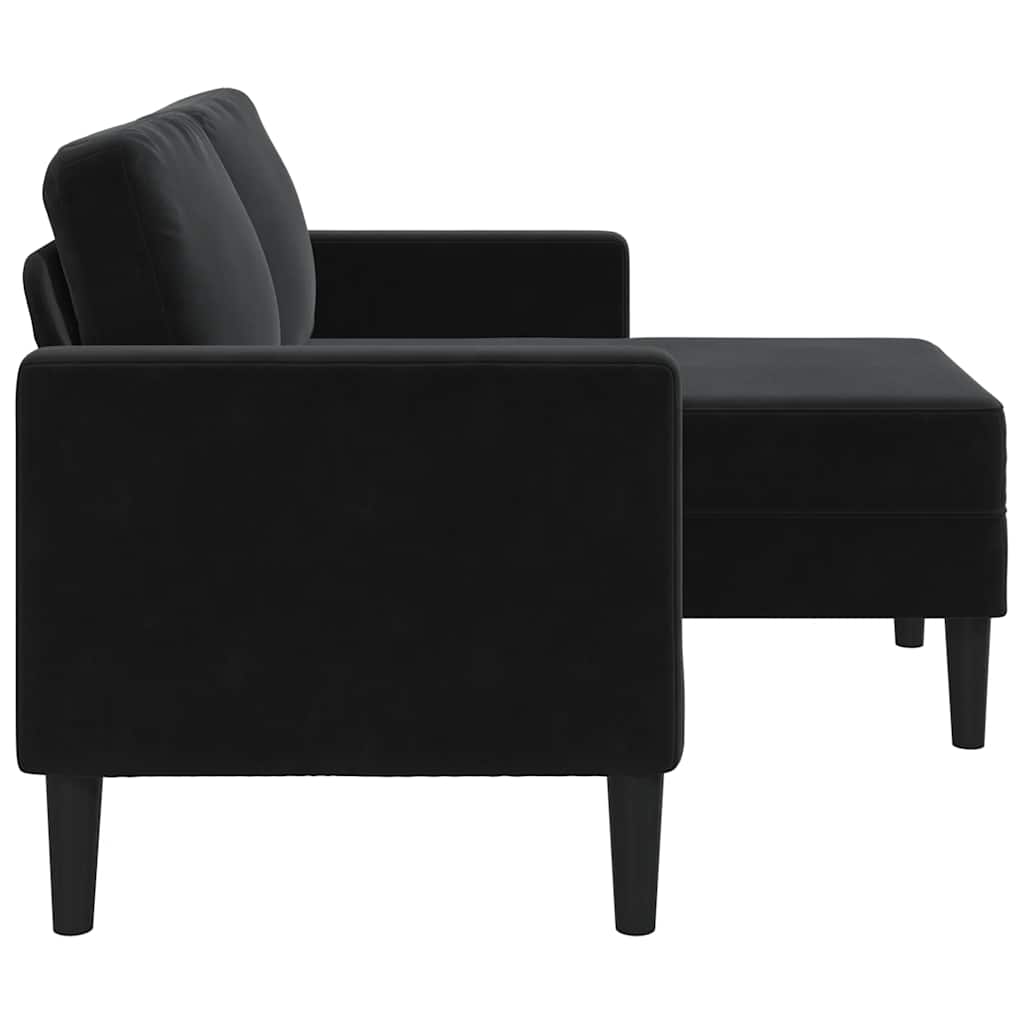 Divano a 2 posti con chaise longue a L-Sofa 2 Posti nero 125 cm in velluto