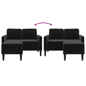 Divano a 2 posti con chaise longue a L-Sofa 2 Posti nero 125 cm in velluto