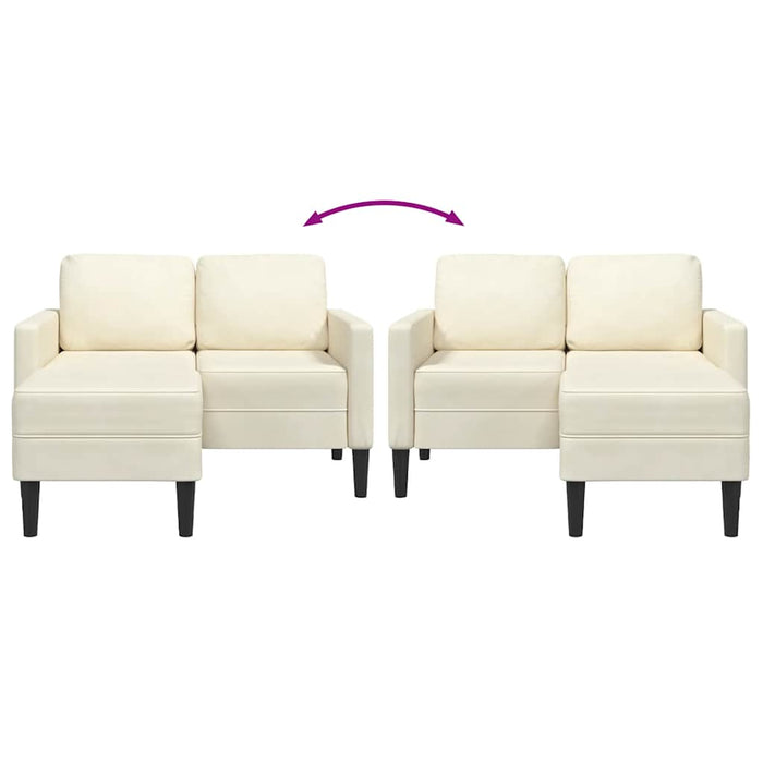 Divano 2 Posti con Chaise longue a L Crema 125 cm Velluto 4107075