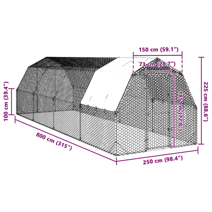 Recinto per Polli con Tetto 2,5x8x2,25 m in Acciaio Zincato 3328528