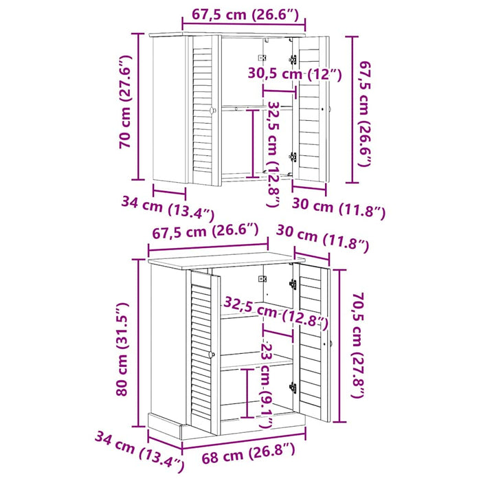 vidaXL Set di mobili per il bagno VIGO 2 pcs Marrone 67.5 x 34 x 80 cm
