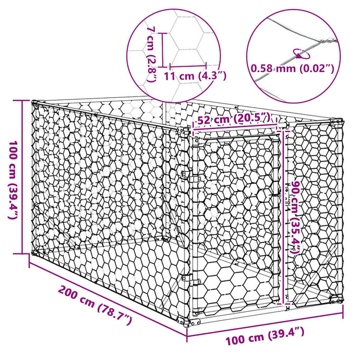 Cuccia per Cani da Esterno con Porta 2x1x1 m Acciaio Zincato