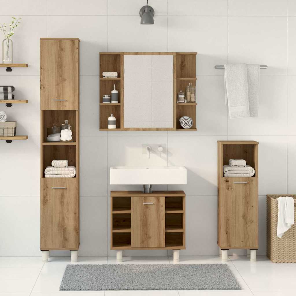 vidaXL Set Mobili da Bagno 4 pz Rovere Artigianale Legno Multistrato