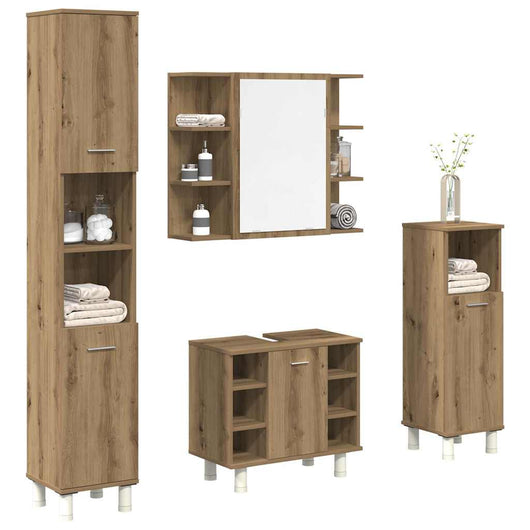 vidaXL Set Mobili da Bagno 4 pz Rovere Artigianale Legno Multistrato