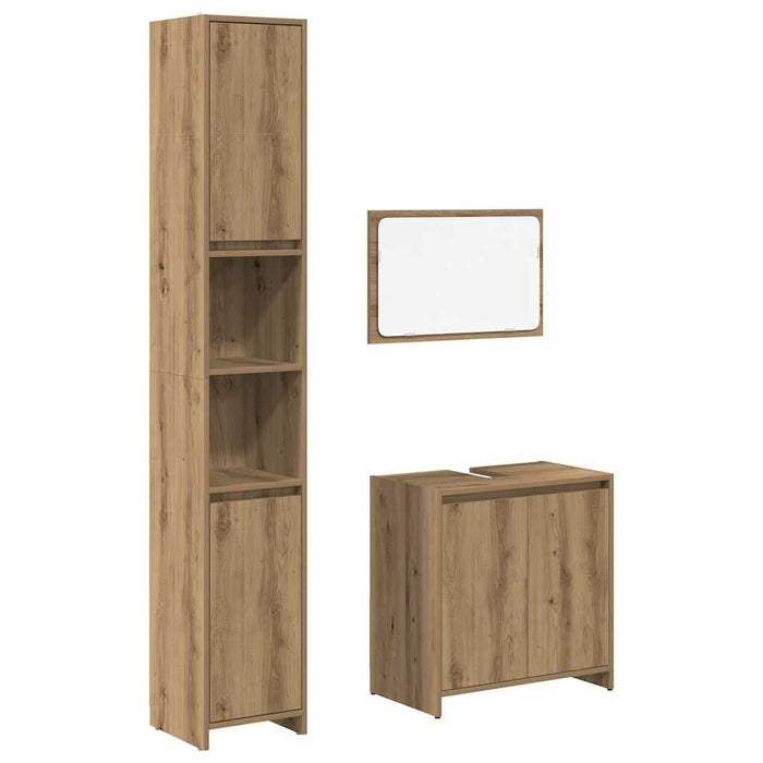 vidaXL Set Mobili da Bagno 3 pz Rovere Artigianale Legno Multistrato