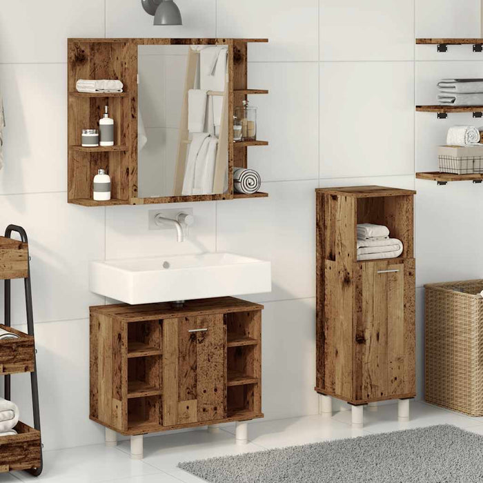vidaXL Set Mobili da Bagno 3 pz Legno Antico in Legno Multistrato