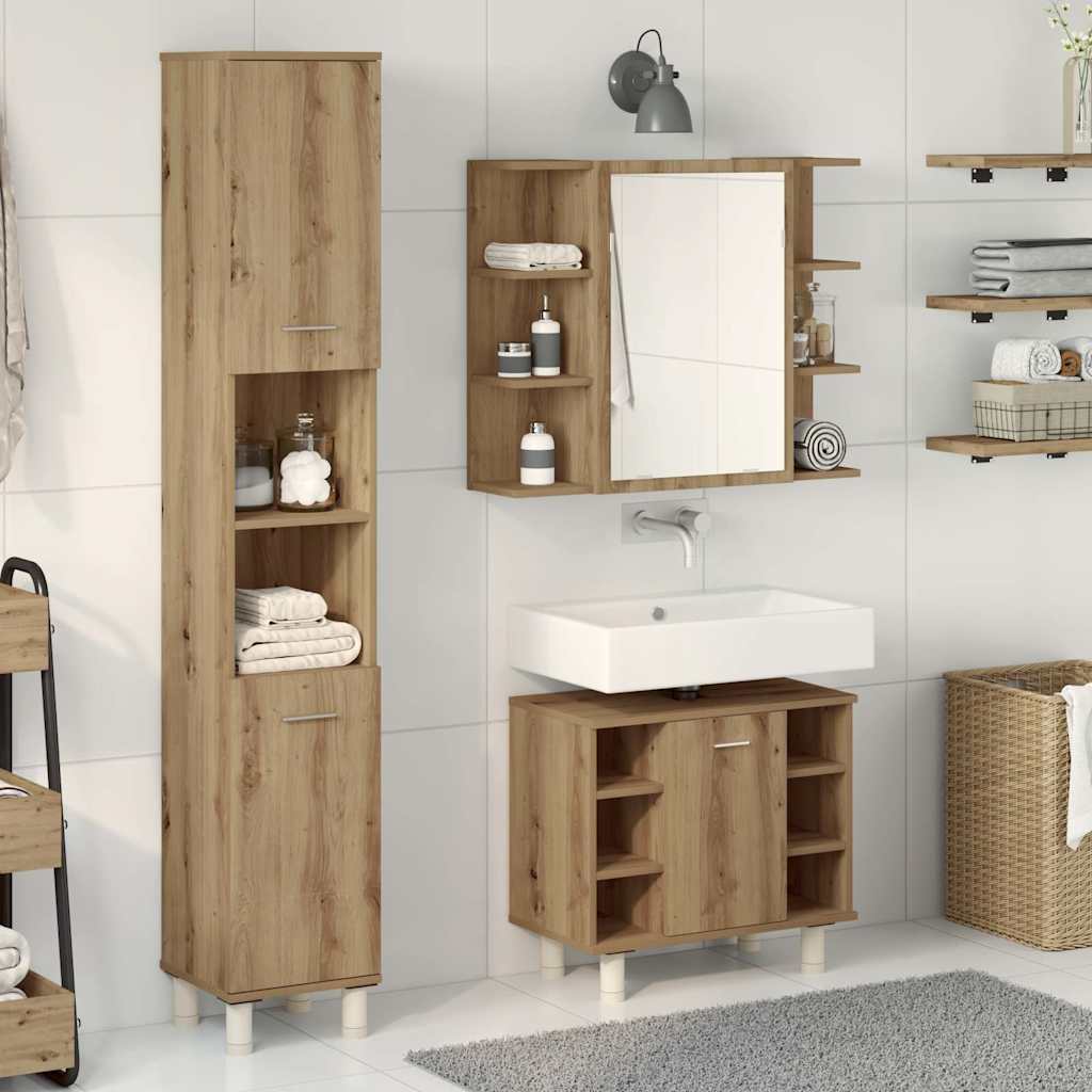 vidaXL Set Mobili da Bagno 3 pz Rovere Artigianale Legno Multistrato