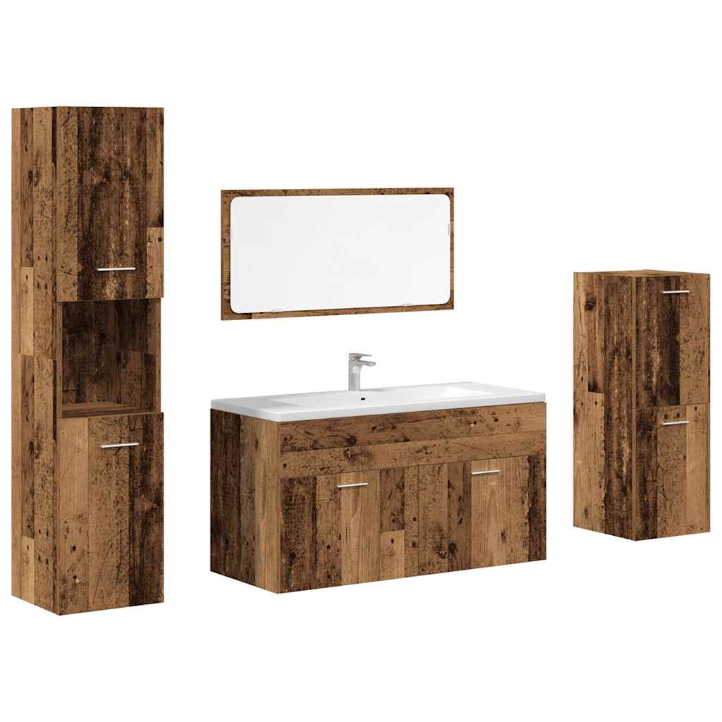 Set Mobili da Bagno 4 pz Legno Antico in Legno Multistrato