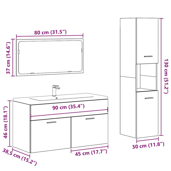 Set Mobili da Bagno 3 pz Legno Antico in Legno Multistrato 3328591
