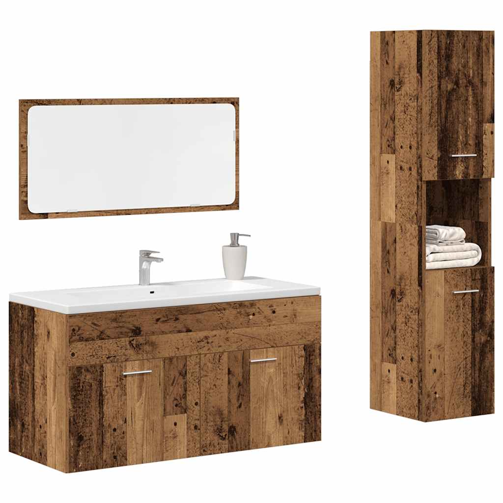 vidaXL Set Mobili da Bagno 3 pz Legno Antico in Legno Multistrato