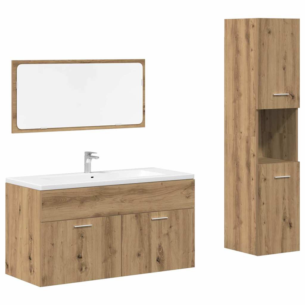 Set Mobili da Bagno 3 pz Rovere Artigianale Legno Multistrato 3328592