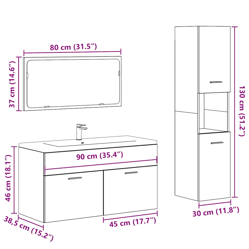 vidaXL Set Mobili da Bagno 3 pz Rovere Artigianale Legno Multistrato