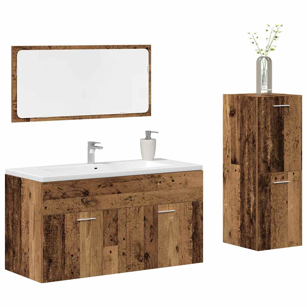 Set Mobili da Bagno 3 pz Legno Antico in Legno Multistrato 3328593