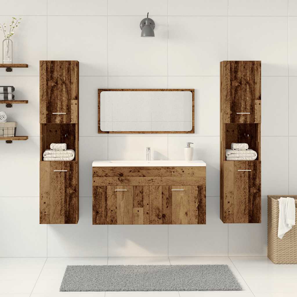 Set Mobili da Bagno 4 pz Legno Antico in Legno Multistrato