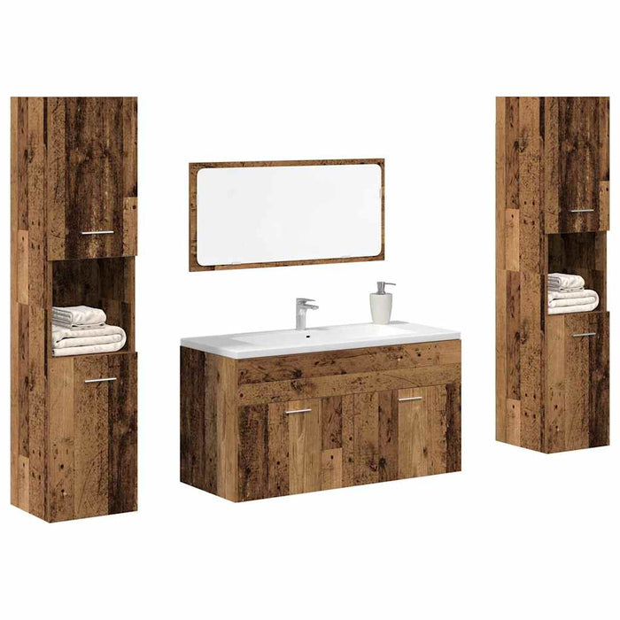 Set Mobili da Bagno 4 pz Legno Antico in Legno Multistrato