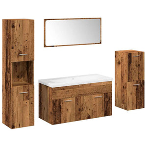 Set Mobili da Bagno 5 pz Legno Antico in Legno Multistrato